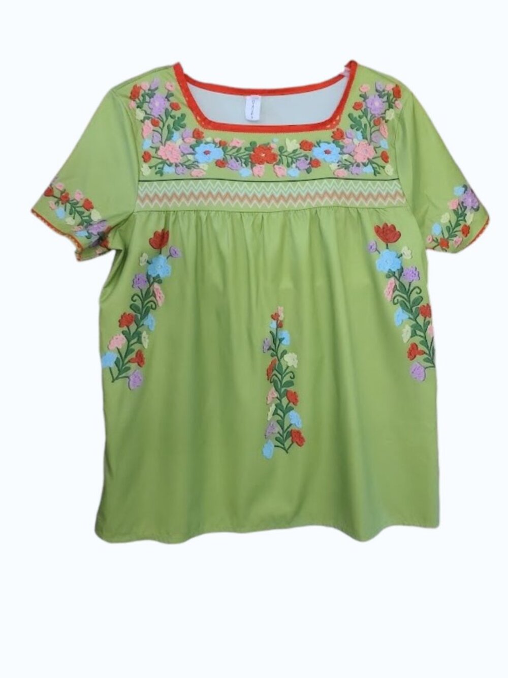 Chicyea Floral Embroidered Green Blouse Small